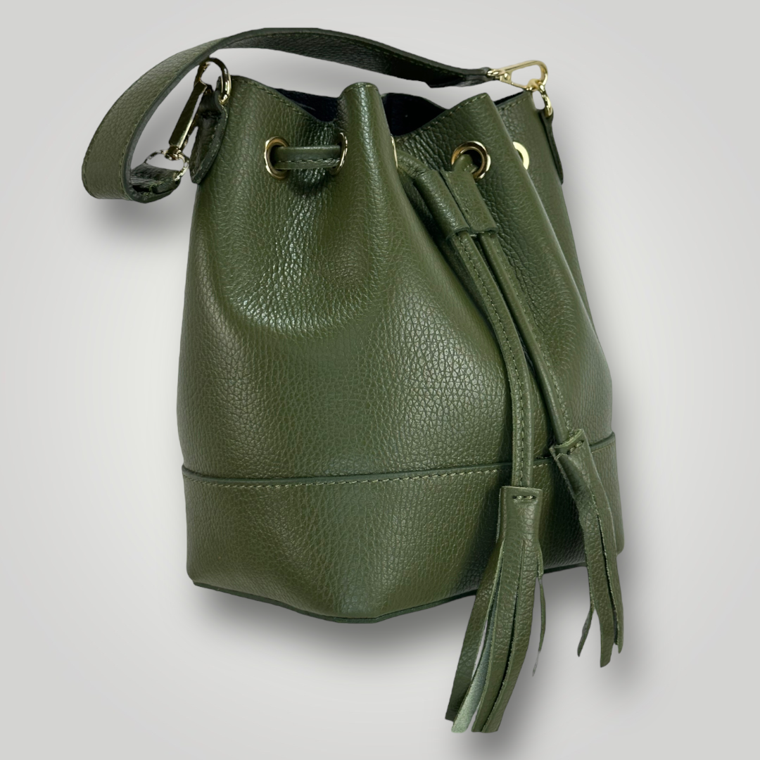 HEKA - BORSA SECCHIELLO IN VERA PELLE - VERDE MILITARE