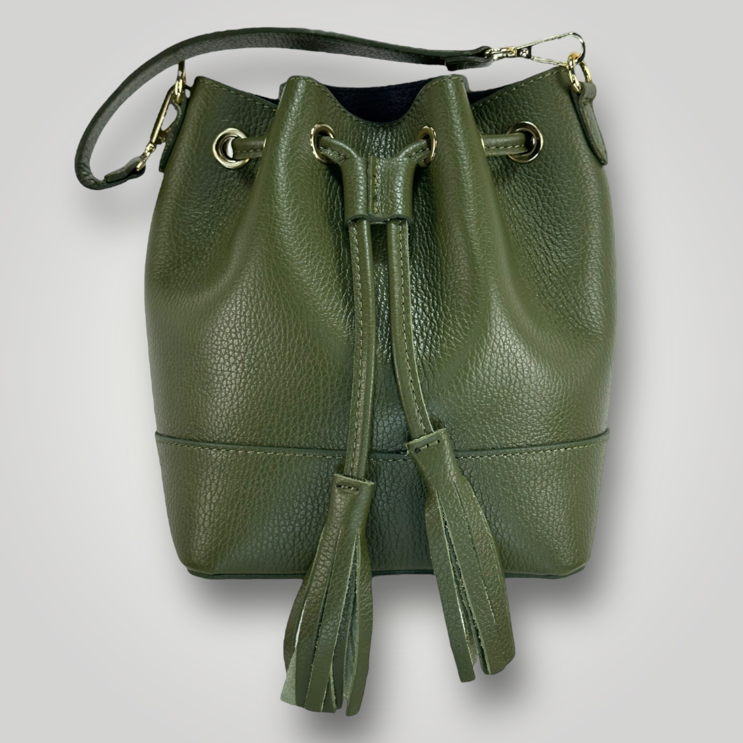 HEKA - BORSA SECCHIELLO IN VERA PELLE - VERDE MILITARE