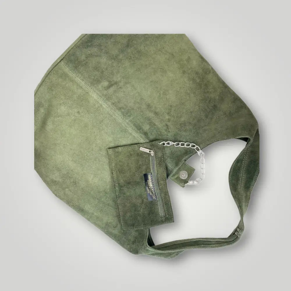 Atria - Borsa Monospalla In Vera Pelle Camoscio Verde Borsa Monospalla