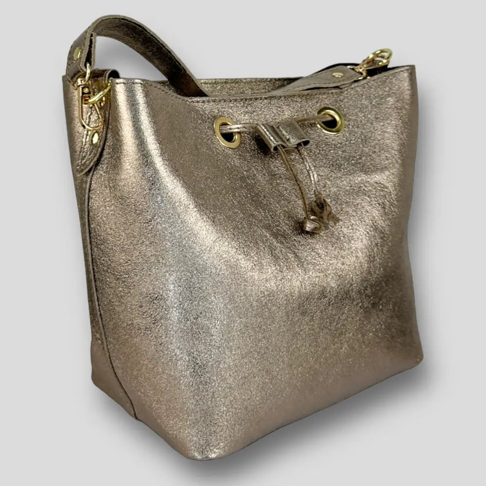 Chamaeleon - Borsa A Spalla In Vera Pelle Bronzo Borsa Secchiello