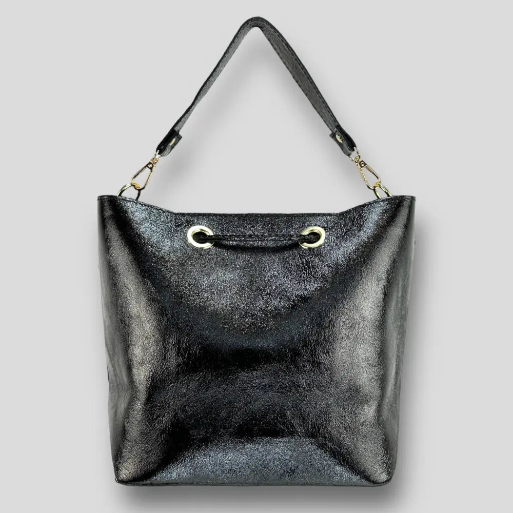 Chamaeleon - Borsa A Spalla In Vera Pelle Nero Borsa Secchiello