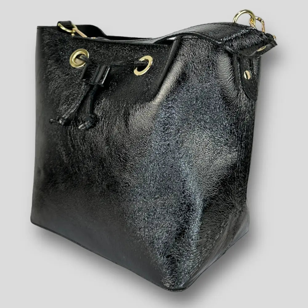 Chamaeleon - Borsa A Spalla In Vera Pelle Nero Borsa Secchiello