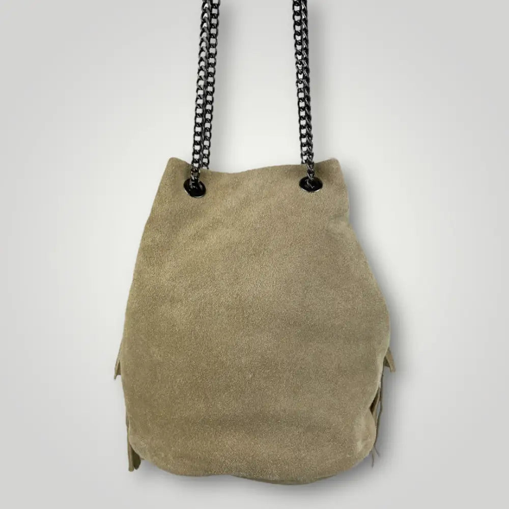 Izar - Borsa Secchiello In Vera Pelle Camoscio Beige Borsa A Spalla