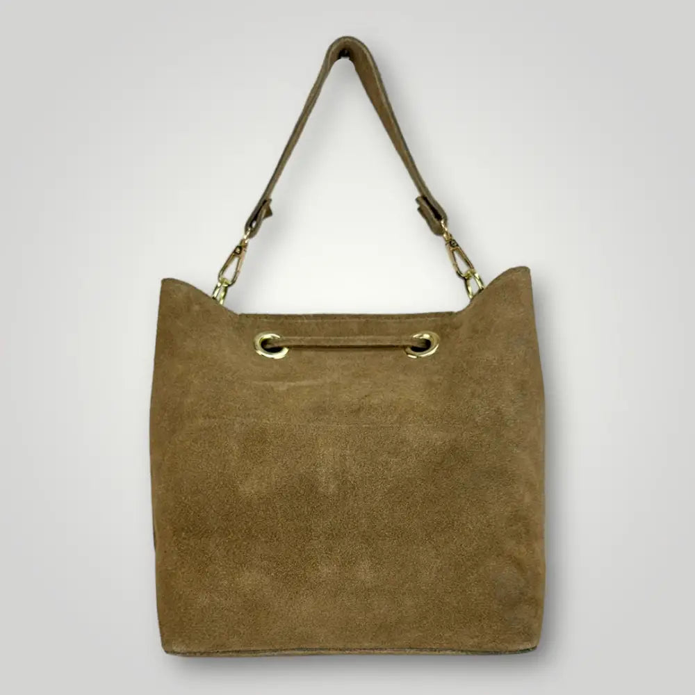 Lincys - Borsa A Spalla In Vera Pelle Camoscio Camel Borsa Secchiello