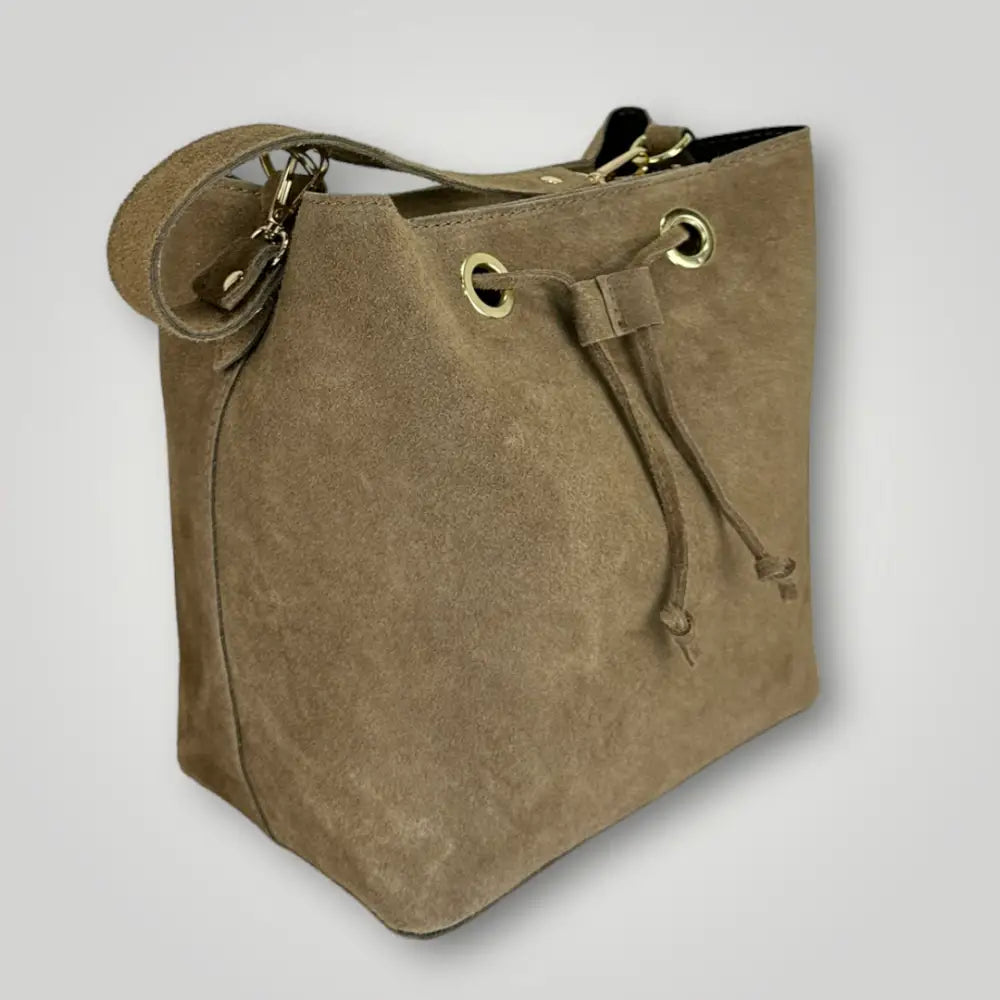 Lincys - Borsa A Spalla In Vera Pelle Camoscio Camel Borsa Secchiello