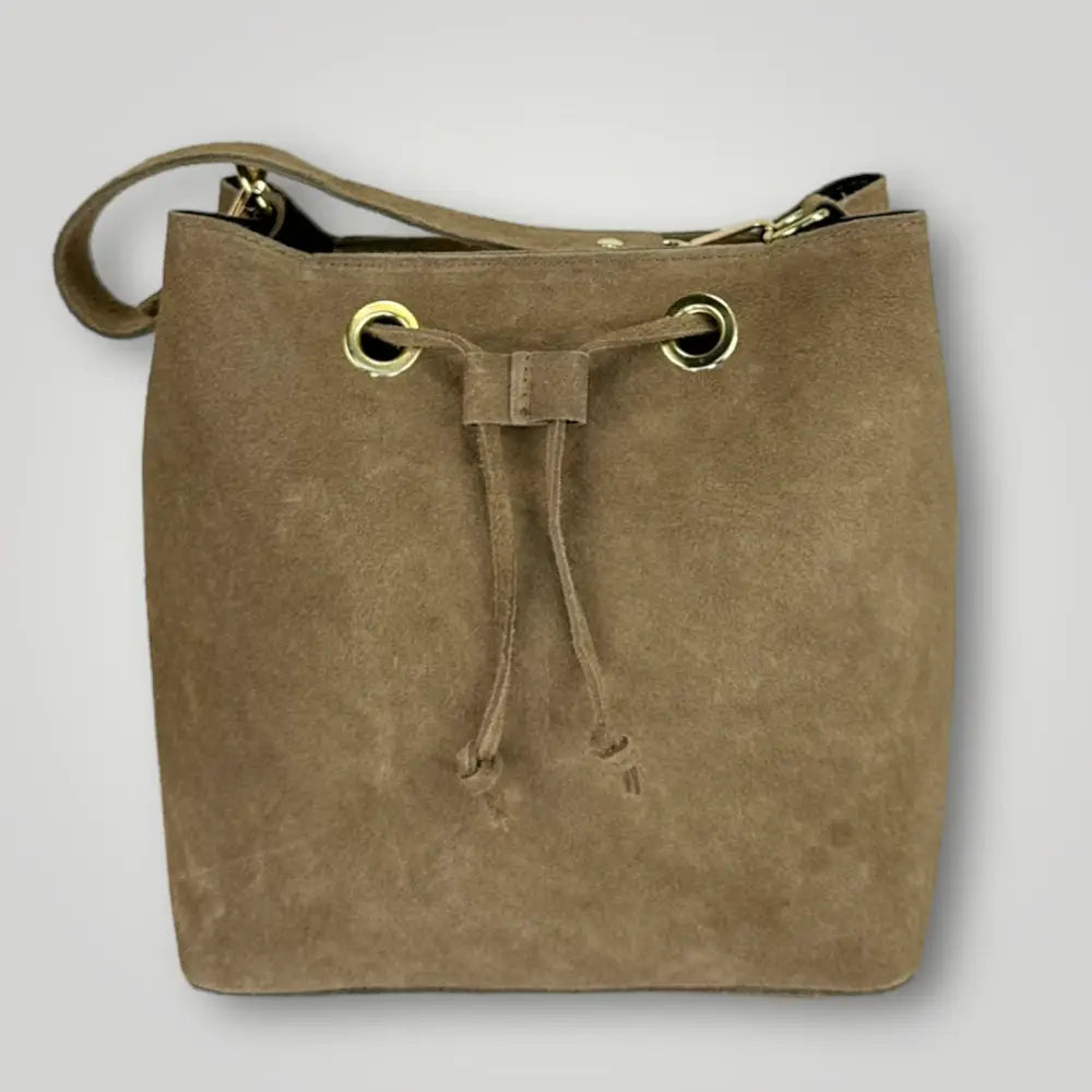 Lincys - Borsa A Spalla In Vera Pelle Camoscio Camel Borsa Secchiello