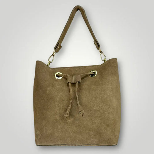 Lincys - Borsa A Spalla In Vera Pelle Camoscio Camel Borsa Secchiello