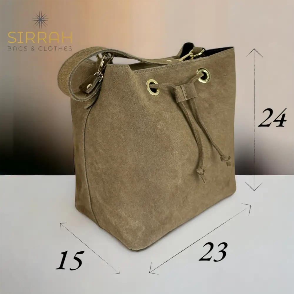 Lincys - Borsa A Spalla In Vera Pelle Camoscio Camel Borsa Secchiello