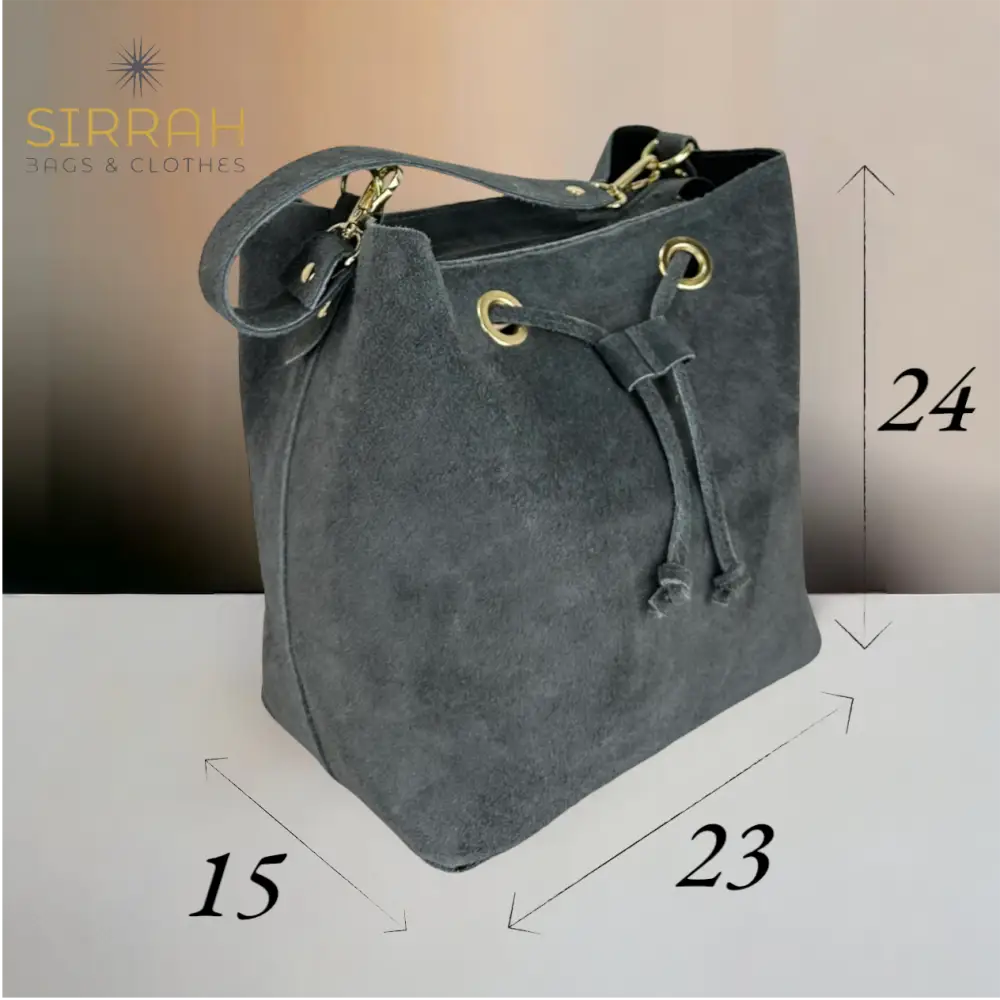 Lincys - Borsa A Spalla In Vera Pelle Camoscio Grigio Borsa Secchiello