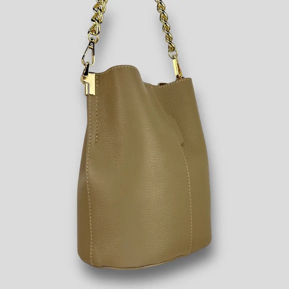 Saturno - Secchiello In Vera Pelle Beige Borsa Secchiello