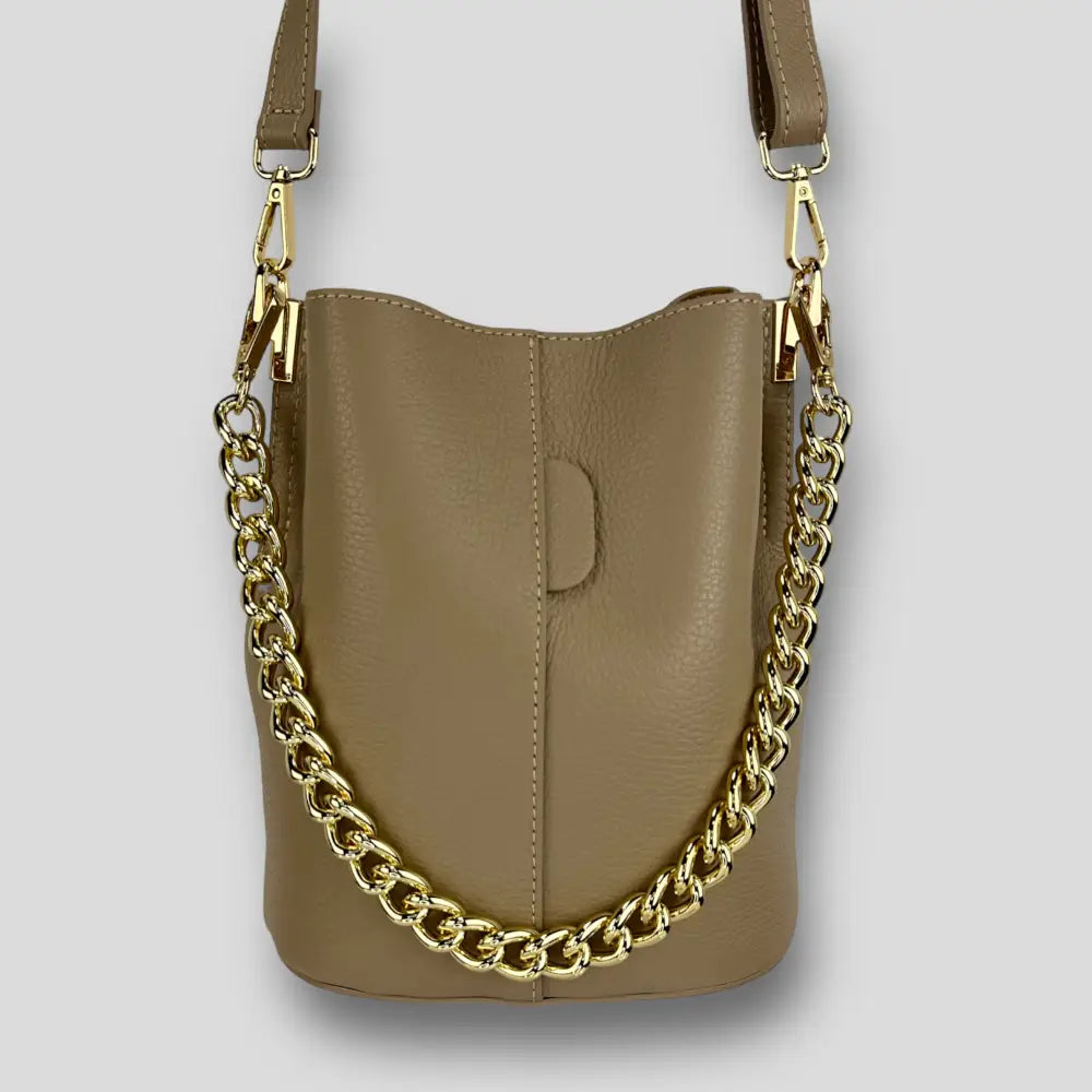 Saturno - Secchiello In Vera Pelle Beige Borsa Secchiello