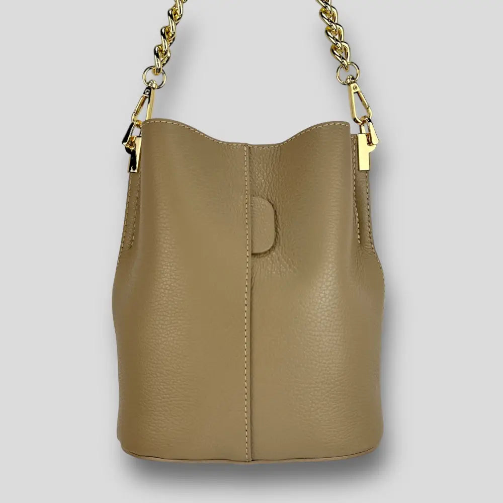 Saturno - Secchiello In Vera Pelle Beige Borsa Secchiello