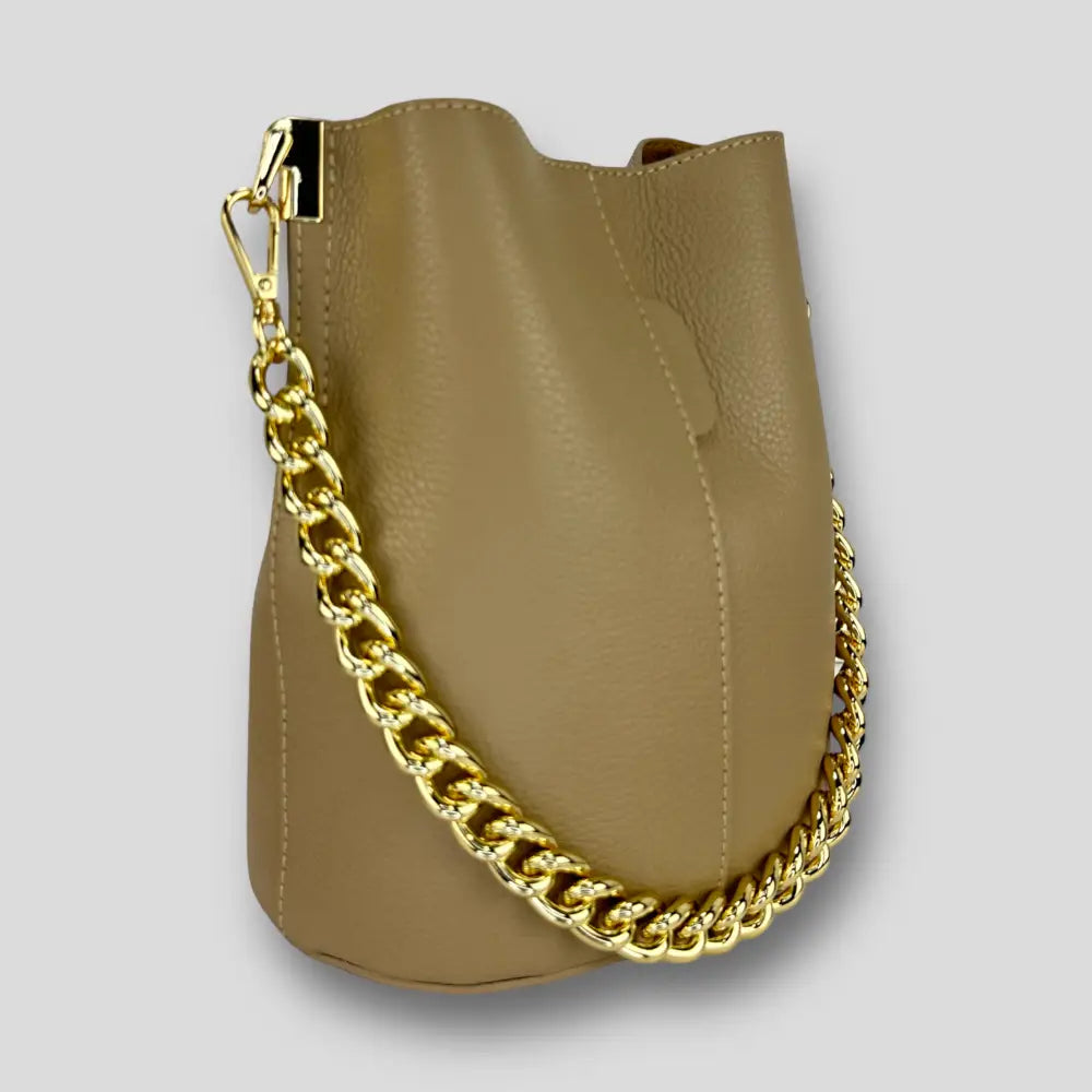 Saturno - Secchiello In Vera Pelle Beige Borsa Secchiello