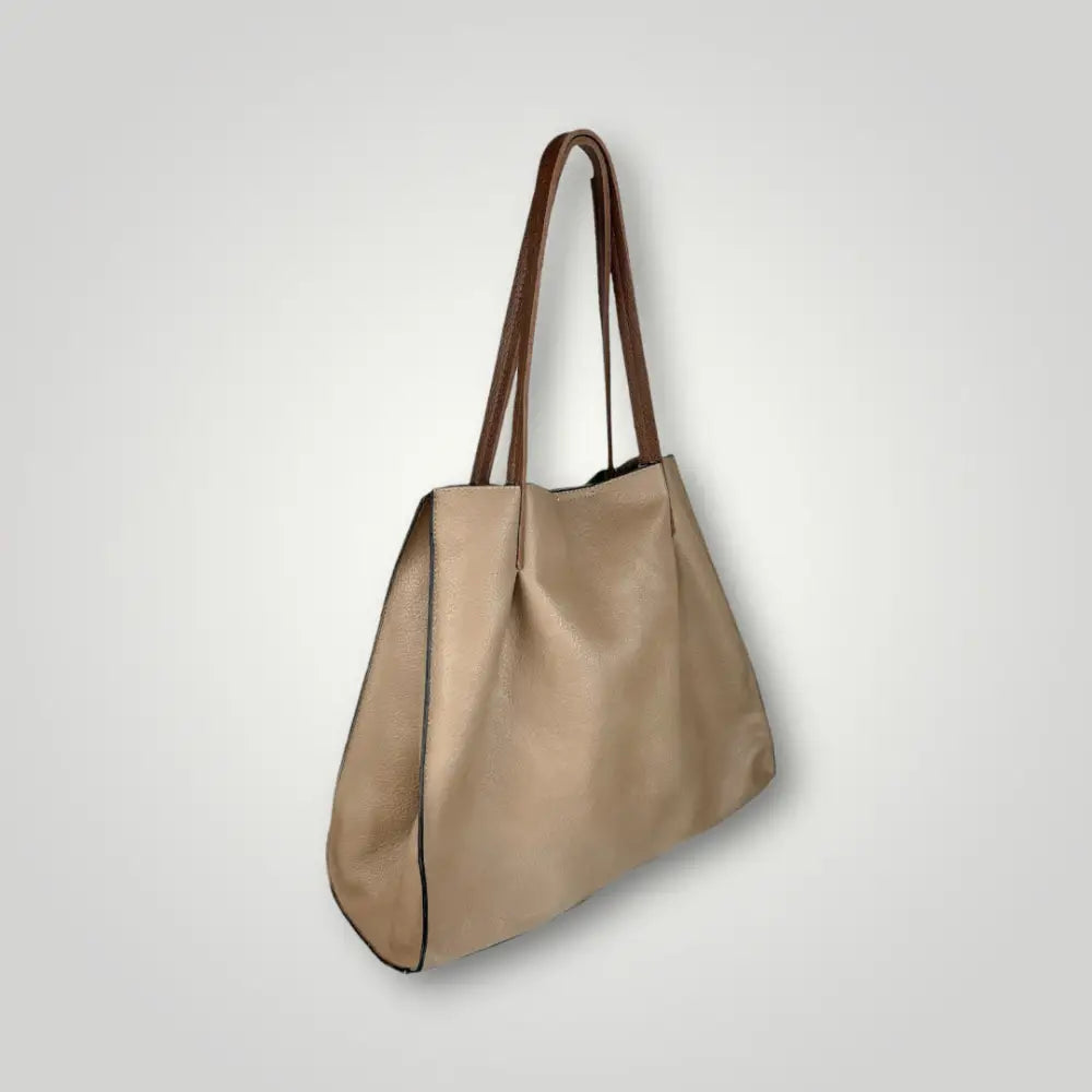 Zaniah - Borsa Due Manici In Ecopelle Martellata Taupe Borsa Due Manici